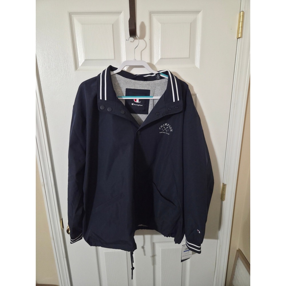 Champion Rowing Club Coaches Jacket Navy Blue XL Snap Front Windbreaker
